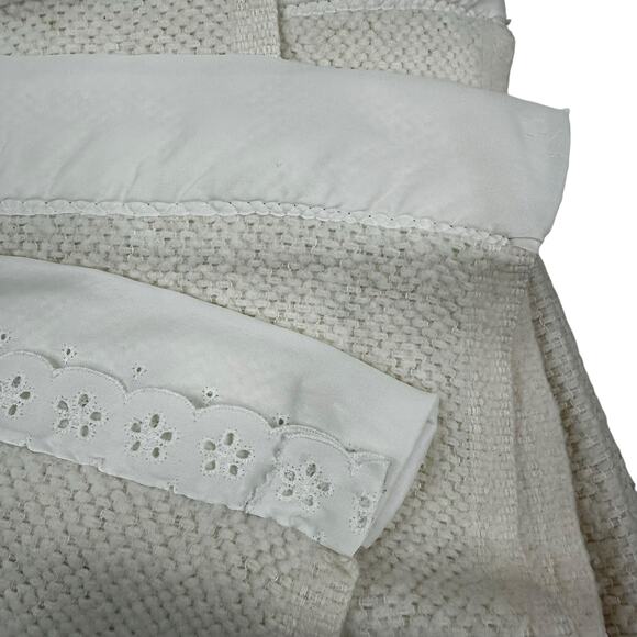 Vintage FARIBO Wool Acrylic Blanket Ivory Satin Trim Woven Texture 68x82 Cottage - Picture 6 of 13